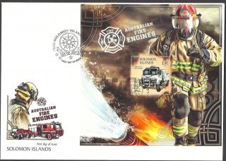 Solomon Islands 2013 Australian Fire Engines & Fire Fighting Souvenir Sheet Fdc photo