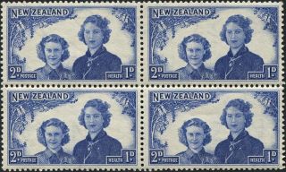 Zealand 1944 (kgvi) 2d+1d Blue Sg664 Cv £1.  20+ Mh Block Of 4 P&p photo