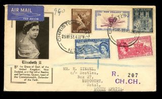 Zealand 1953 Coronation Illustrated Airmail Registered To Natal South Africa photo