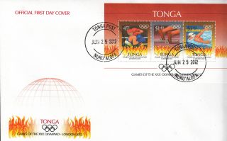 Tonga 2012 Fdc London Olympics 3v Sheet Cover Games Xxx Olympiad Boxing Swimming photo
