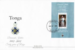 Tonga 2012 Fdc Diamond Jubilee Queen Elizabeth Ii 1v S/s Cover Salote Tupou Iii photo