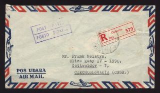 Airmail Port Payee Registered Cover To Czechoslovakia photo