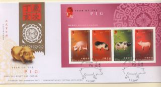 Hong Kong 2007 Fdc Ms China Year Of Pig. photo