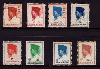 Indonesia,  Sc B165,  B166,  B170,  Conefo & Sc 616,  622,  680,  676,  677 Pres.  Sukarno, photo