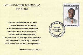 Dominican Dr.  JosÉ Fco.  PeÑa GÓmez Politician Sc 1397 Fdc 2003 photo