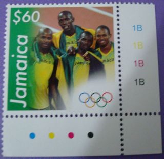 Jamaica Usain Bolt,  Powell,  Carter,  Frater Olympic Gold 4x100m Team photo