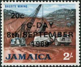 Jamaica 1969 20c On 2s Red - Brown,  Black And Light Blue Sg288 £1.  55 Mh photo