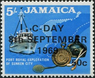 Jamaica 1969 50c On 5s Black,  Ochre And Blue Sg290 £1.  25 Mh photo