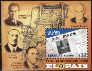 Uruguay: Mi Bl.  86 Newspaper ' El Pais ' : The Founders (1998) S/sheet photo
