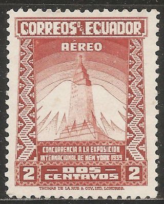 1939 Ecuador Airmail: Scott C80 - York World ' S Fair (2c - Orange Brown) Mng photo