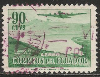 1954 Ecuador Air Mail Scott C266 - Douglas Dc - 4 Over San Pablo (90c Green) photo