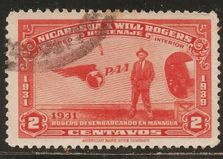 1939 Nicaragua Air Mail: Scott C237 - Will Rogers (2c - Brownish Red) - photo