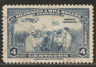 1939 Nicaragua Air Mail: Scott C239 - Will Rogers (4c - Dark Blue) - photo