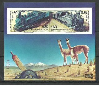Chile 1988 Trains Railways Blue Train Wildlife Llamas M/sheet photo
