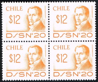 Chile 1979 D/s - 20 Stamp 954 Block Of Four Diego Portales photo