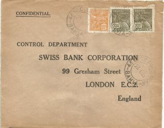 Brazil 1935 Bahia To London Uk.  Confidential Bank Cover.  Postage photo