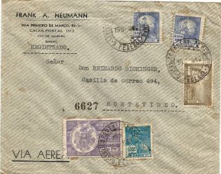 Brazil1938 Airmail Registered Rio De Janeir - Montevideo Postage photo