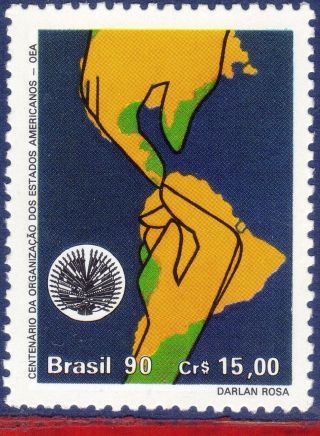 2294 Brazil 1990 Organization Of American States,  Oas,  Oea,  Maps,  Mi 2392, photo