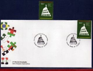 11 - 28fd Brazil 2011 With Italy,  Monuments,  Coliseum,  Redeemer - Stamp And Fdc photo
