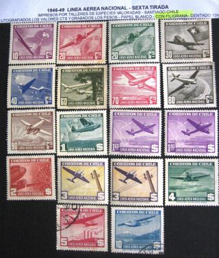Chile:1946 - 49linea Aerea Nacional,  Sexta Tirada,  Con Filigrana photo