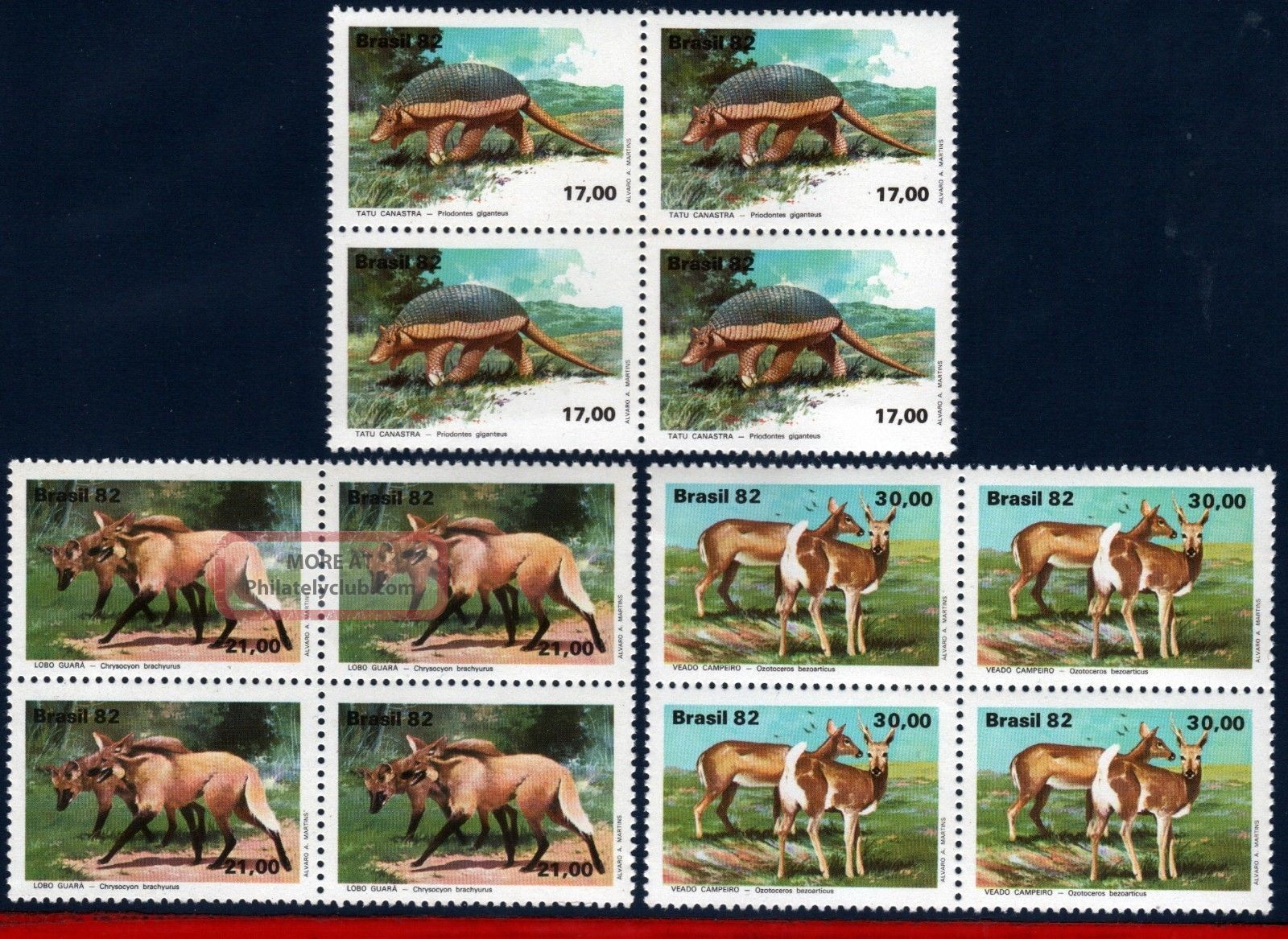 1801 - 03q Brazil 1982 Brazilian Fauna,  Armadillo,  Wolves And Deer,  Block Latin America photo
