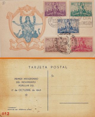 Argentina : Del Movimento Popular Del Octubre 1945,  First Day Postcard (1946) photo