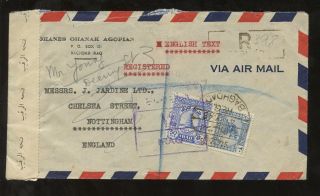 Iraq 1946 Registered Censored Airmail Agopian Env To Nottingham Baghdad Tape +hs photo