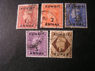 Kuwait,  Scott 74 - 77 (4) +79,  Total 5 Kgv1 Overprinted 