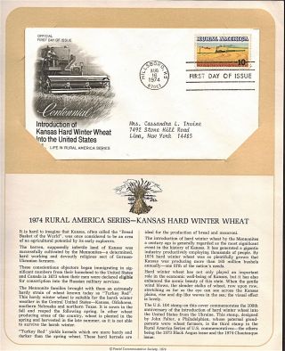 Kansas Hard Winter Wheat Fdc Cachet,  Issued 1974,  Collectible,  Scott 1506 F26 photo
