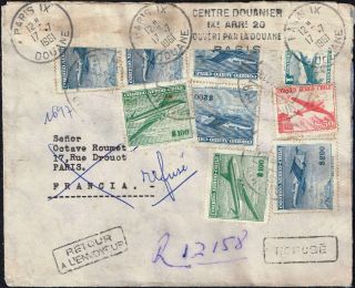 2650 Chile To France Registered Air Cover 1961 Revised For The Customs Returned photo