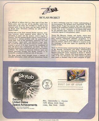 Skylab Space Achievements Fdc Cachet,  Issued 1974,  Collectible,  Scott 1529 F30 photo
