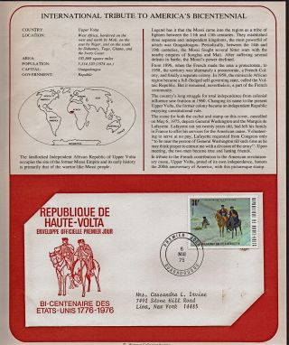 Haute - Volta Tribute To America ' S Bicentennial 1975 First Day Issue Fdc 
