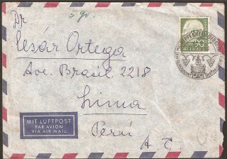 1323 Germany To Peru Air Mail Cover 1956 Special Cancel Heppenheim photo
