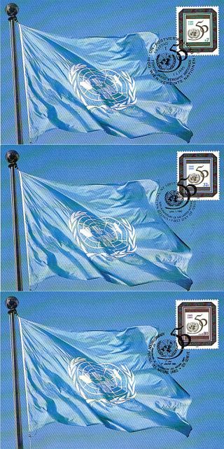 United Nations 1995 Un 50th Anniversary On 3 First Day Postcards Appropriate Shs photo