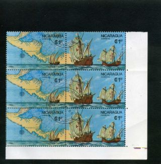 Columbus,  Map Siglo Xvi  Flota De Colon - Nicaragua 1986 Bklt Of 6 photo