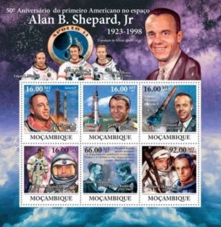 Mozambique - Alan Shepard,  Nasa & Space - 6 Stamp Sheet 13a - 637 photo