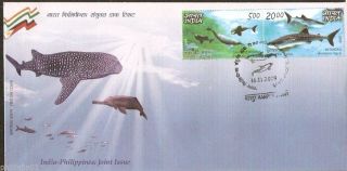 India - Philipines 2009 Joint Issue Whale Dolphin Marine Life Se - Tenant Fdc photo