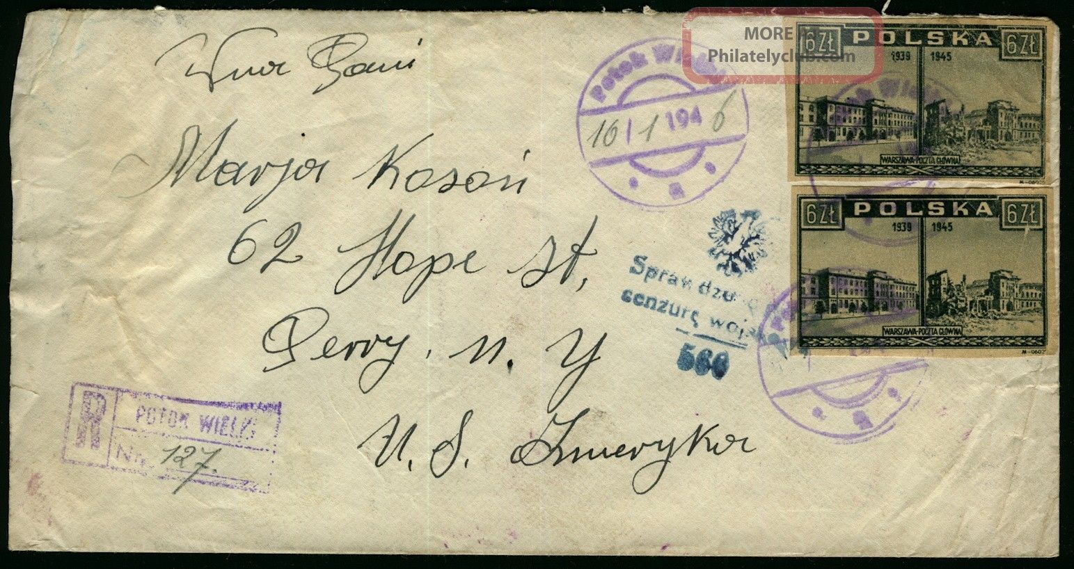 Poland 1946 Registered And Censored Mail Cover To Perry York,  Usa Europe photo