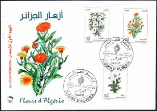 Algeria 2014 - Flowers (3v) - Jan 29th,  2014 - Fdc,  With Topical Cancel photo