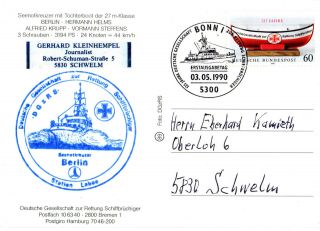 1990 German Lifeboat Berlin Cached Colour Postcard & 4 Pictures photo