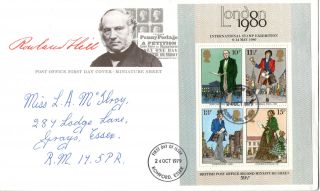 24 October 1979 Sir Rowland Hill Centenary M/sheet First Day Cover Romford Fdi photo