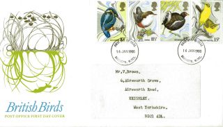 16 January 1980 British Birds Post Office First Day Cover Bradford Fdi photo