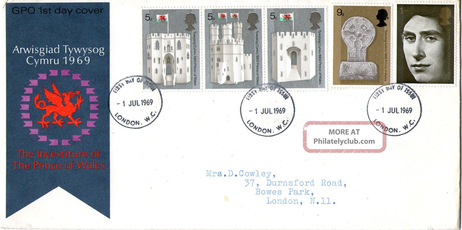 1 July 1969 Prince Of Wales Investiture Gpo First Day Cover London Wc ...