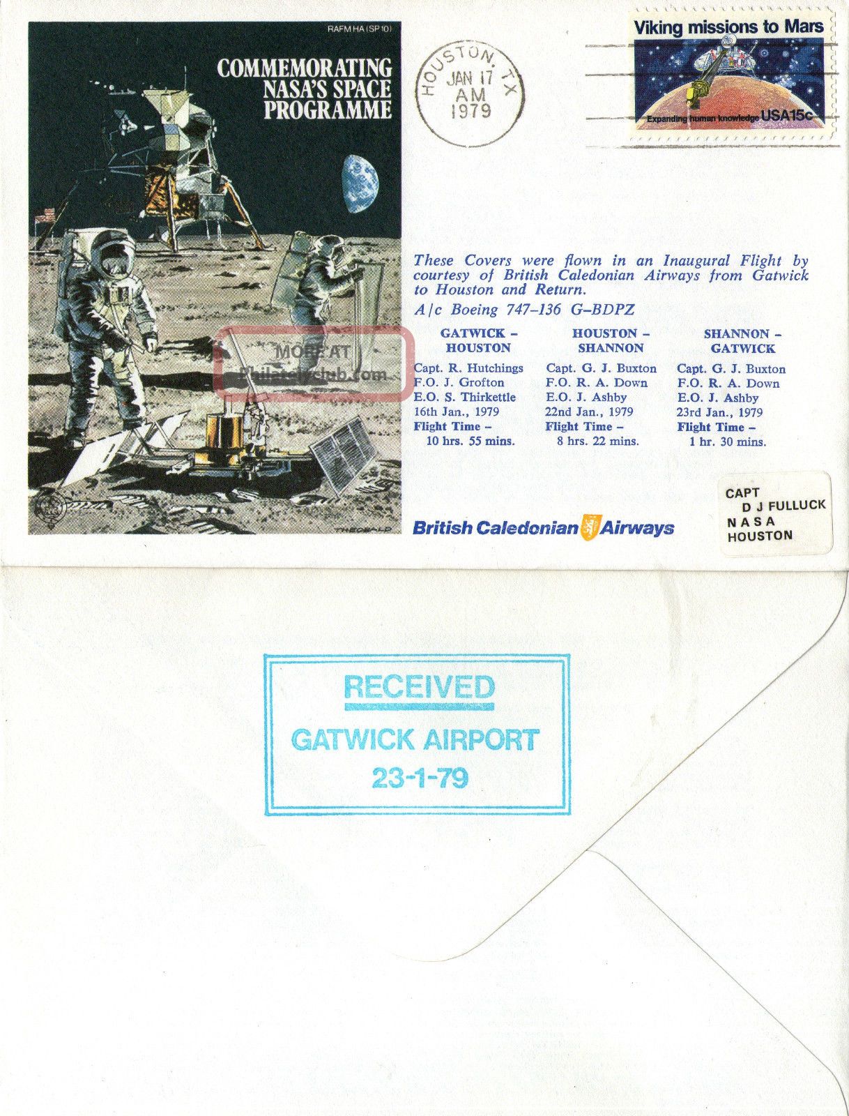17 January 1979 Mission To Mars Flown Cover Houston Cancel United States photo