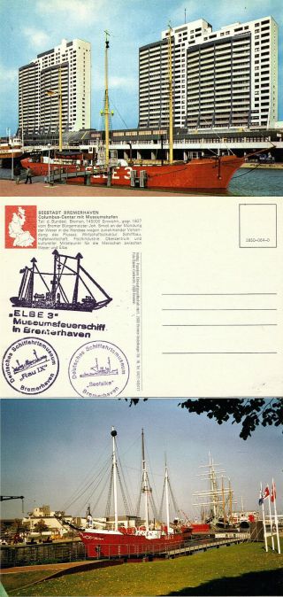 German Light Ship Fs Elbe 3 Ships Cached Postcard & A Coloured Photograph photo