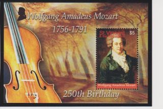 Saint Vincent Wolfgang Amadeus Mozart 250th Ann.  Of Birth S/s Scott 3556 photo