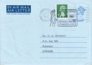 Gb = Postal Stationary - 1980 14p Uprated 2p Fdi From London To Zimbabwe. photo