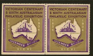 Australia 1934 Victorian Centenary Philatelic Exhibition Pair photo