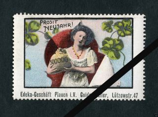 Vintage German Poster Stamp: Antique Cinderella,  Prosit Neujahr Edeka - Gesohaft photo