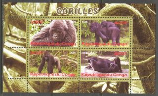 2009 Animals Monkeys Gorilla Sheet Of 4 photo